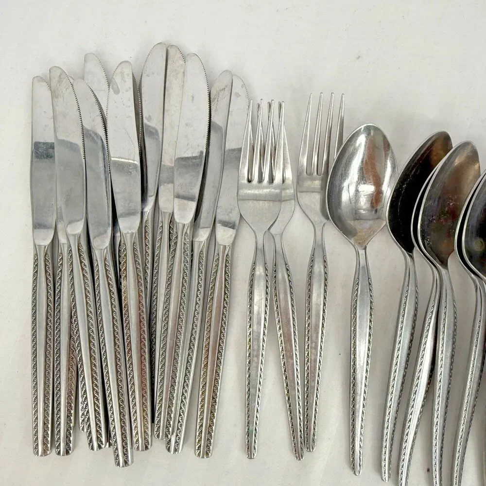 Vintage National Stainless Granada Flatware Japan 31 pc Lot Knives Forks Spoons